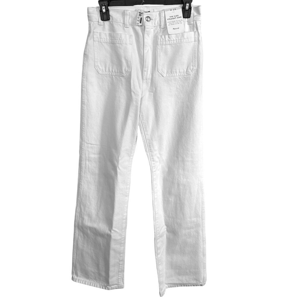 Madewell The Cleo Straight Jean~Size 26~White High Rise Patch Pocket NWT L5 25 - Picture 3 of 12
